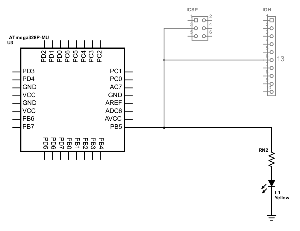 Circuit diagram showing how the data line directly drives the LED
